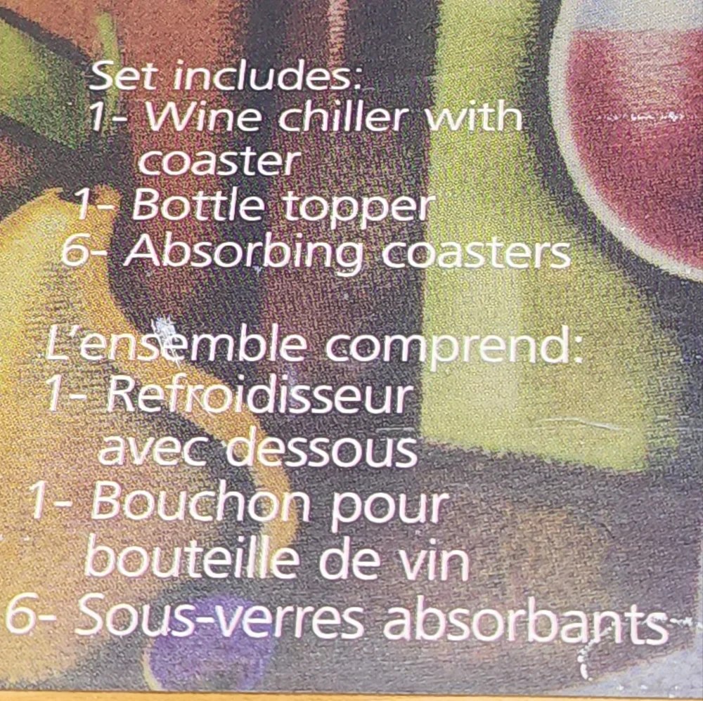 Terra Cotta Wine Art Collection Set Wine Chiller Bottle‎ Topper And Coasters NEW